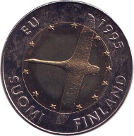 Монета 10 марок. 1995 год, Финляндия. Лебедь. Европейский союз. Монета 10 марок. 1995 год, Финляндия. Лебедь. Европейский союз.