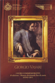 Монета 2 евро в буклете, 2011 год, Сан-Марино. 500 лет со дня рождения итальянского живописца, архитектора и писателя Джорджо Вазари. Монета 2 евро в буклете, 2011 год, Сан-Марино. 500 лет со дня рождения итальянского живописца, архитектора и писателя Джорджо Вазари.