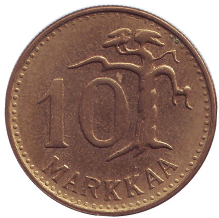 Монета 10 марок. 1961 год, Финляндия. (Тип 2. "Большая "1")