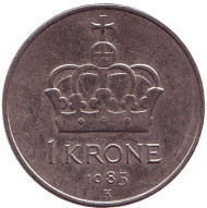 Монета 1 крона. 1985 год, Норвегия. Корона. Монета 1 крона. 1985 год, Норвегия. Корона.