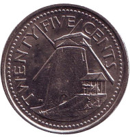 Монета 25 центов. 2009 год, Барбадос. Сахарная мельница Моргана Льюиса. Монета 25 центов. 2009 год, Барбадос. Сахарная мельница Моргана Льюиса.