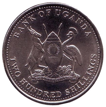 Монета 200 шиллингов. 2008 год, Уганда. (магнитные). XF. Рыба семейства "Цихлиды".