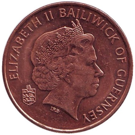 Монета 2 пенса. 2003 год, Гернси. Корова.