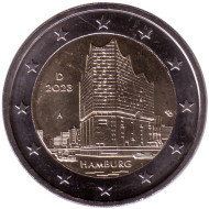 Монета 2 евро. 2023 год, Германия. Гамбург. (Эльбская филармония). Монета 2 евро. 2023 год, Германия. Гамбург. (Эльбская филармония).
