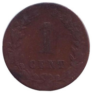 Монета 1 цент. 1882 год, Нидерланды. Монета 1 цент. 1882 год, Нидерланды.
