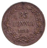 Монета 25 пенни. 1899 год, Финляндия в составе Российской Империи. Монета 25 пенни. 1899 год, Финляндия в составе Российской Империи.