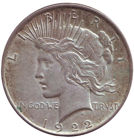 Монета 1 доллар, 1922 год, США. (Без отметки монетного двора) Доллар мира.