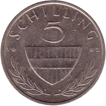 Монета 5 шиллингов. 1982 год, Австрия. Всадник. Монета 5 шиллингов. 1982 год, Австрия. Всадник.