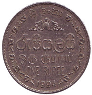 Монета 1 рупия. 1994 год, Шри-Ланка. Монета 1 рупия. 1994 год, Шри-Ланка.