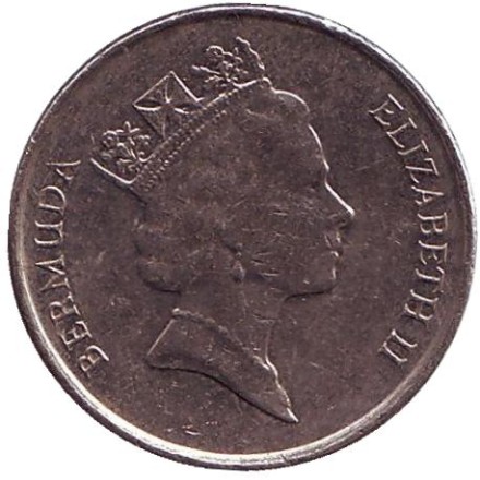 Монета 5 центов. 1994 год, Бермудские острова. Тропическая рыба (Ангел-королева).