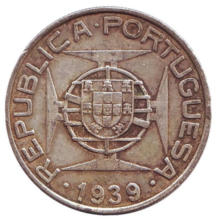 Монета 10 эскудо. 1939 год, Сан-Томе и Принсипи. Монета 10 эскудо. 1939 год, Сан-Томе и Принсипи.