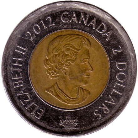 Монета 2 доллара. 2012 год, Канада. Фрегат Шэннон. Из обращения.