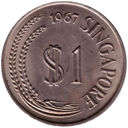 Монета 1 доллар. 1967 год, Сингапур. Лев. Монета 1 доллар. 1967 год, Сингапур. Лев.
