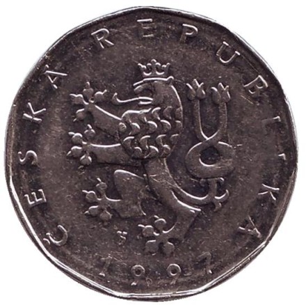 Монета 2 кроны. 1997 год, Чехия. Монета 2 кроны. 1997 год, Чехия.