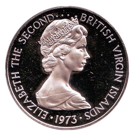 Монета 50 центов. 1973 год, Британские Виргинские острова. Пеликаны.