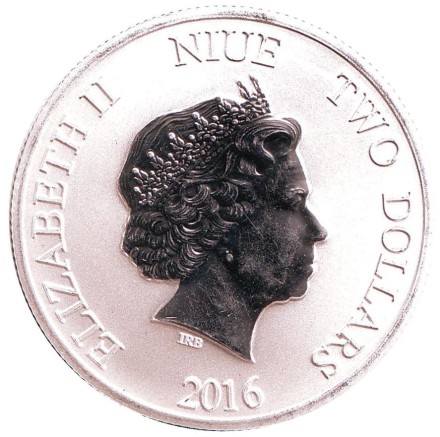 Монета 2 доллара. 2016 год, Ниуэ. Черепаха. Монета 2 доллара. 2016 год, Ниуэ. Черепаха.