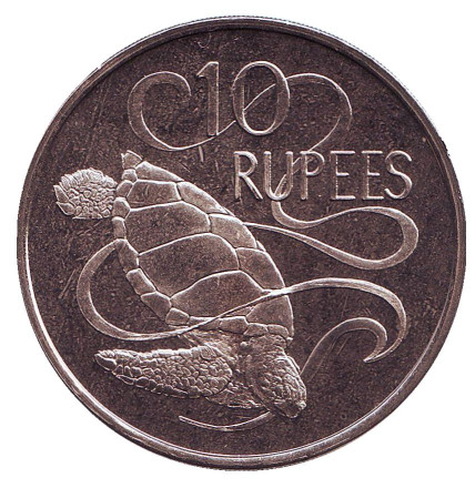 Монета 10 рупий. 1974 год, Сейшельские острова. Черепаха.