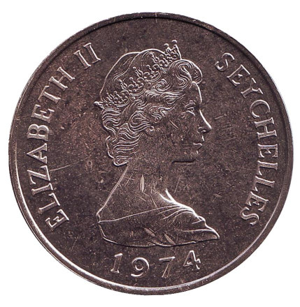 Монета 10 рупий. 1974 год, Сейшельские острова. Черепаха. Монета 10 рупий. 1974 год, Сейшельские острова. Черепаха.