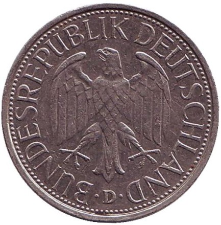 Монета 1 марка. 1983 год (D), ФРГ.