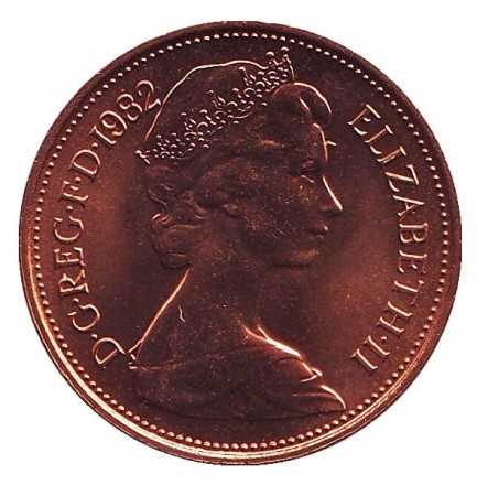 Монета 2 пенса. 1982 год, Великобритания. BU. Монета 2 пенса. 1982 год, Великобритания. BU.
