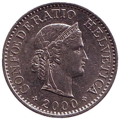 Монета 10 раппенов. 2000 год, Швейцария.