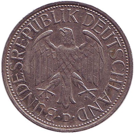 Монета 1 марка. 1982 год (D), ФРГ.