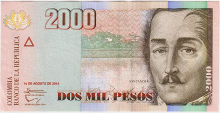 Банкнота 2000 песо. 2014 год, Колумбия.