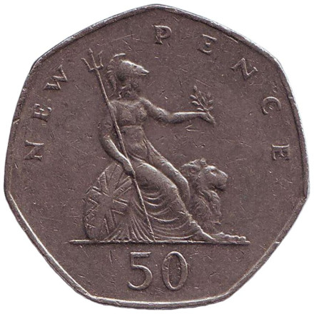 Монета 50 новых пенсов. 1977 год, Великобритания.