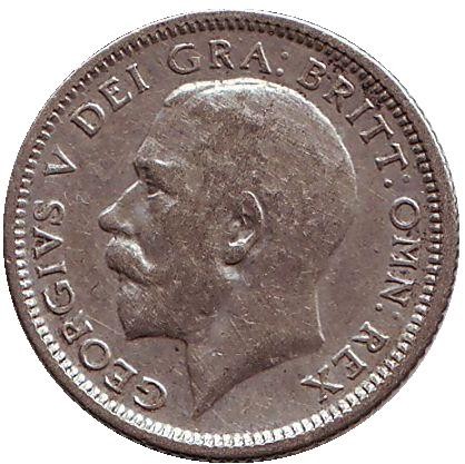 Монета 6 пенсов. 1925 год, Великобритания.
