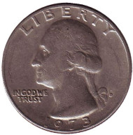 Монета 25 центов. 1973 (D) год, США. Вашингтон. Монета 25 центов. 1973 (D) год, США. Вашингтон.