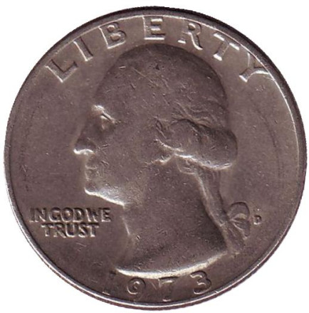 Монета 25 центов. 1973 (D) год, США. Вашингтон.