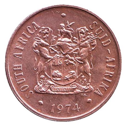 Монета 2 цента. 1974 год, Южная Африка. UNC. Белохвостый гну.