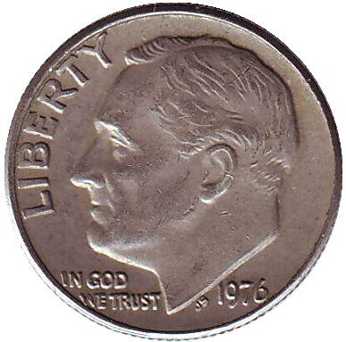 Монета 10 центов. 1976 (P) год, США. Рузвельт.