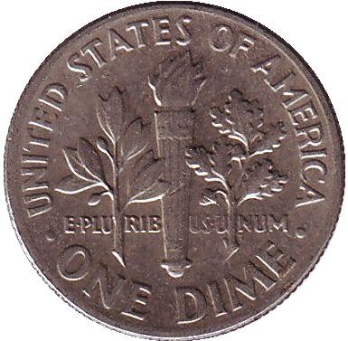 Монета 10 центов. 1976 (P) год, США. Рузвельт. Монета 10 центов. 1976 (P) год, США. Рузвельт.