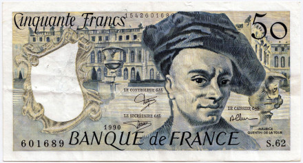 Банкнота 50 франков. 1990 год, Франция. Морис Кантен де Латур.