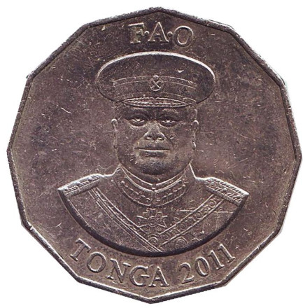 Монета 50 сенити. 2011 год, Тонга. Куст томата. ФАО. Король Тауфа’ахау Тупоу IV.