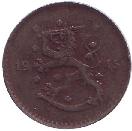 Монета 1 марка. 1945 год, Финляндия. Монета 1 марка. 1945 год, Финляндия.