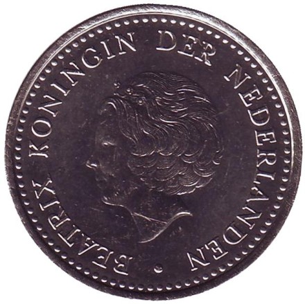 Монета 1 гульден. 1980 год, Нидерландские Антильские острова. aUNC. (Королева Беатрикс)
