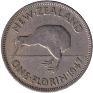 Монета 1 флорин. 1947 год, Новая Зеландия. Киви (птица).
