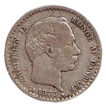 Монета 10 эре. 1875 год, Дания. Монета 10 эре. 1875 год, Дания.