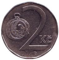 Монета 2 кроны. 1994 год, Чехия. (Отметка монетного двора: "b’") Монета 2 кроны. 1994 год, Чехия. (Отметка монетного двора: "b’")