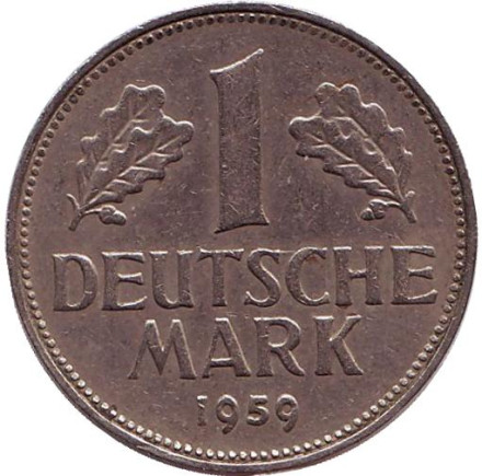 Монета 1 марка. 1959 год (G), ФРГ.