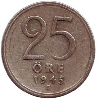 Монета 25 эре. 1945 год, Швеция. (G) Монета 25 эре. 1945 год, Швеция. (G)