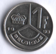 Монета 1 франк. 1993 год, Бельгия (Belgique). Монета 1 франк. 1993 год, Бельгия (Belgique).