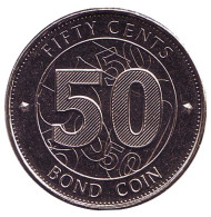 Монета 50 центов. 2014 год, Зимбабве. Бонд-коин. Монета 50 центов. 2014 год, Зимбабве. Бонд-коин.