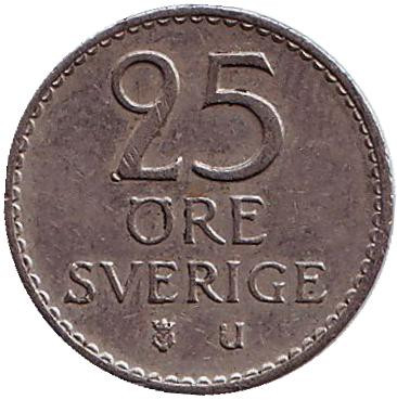 Монета 25 эре. 1967 год, Швеция.
