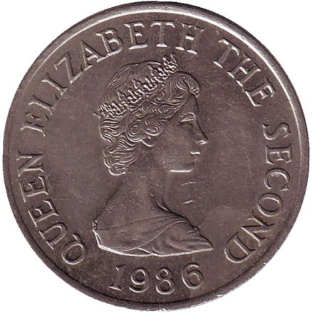 Монета 10 пенсов. 1986 год, Джерси. Дольмен.