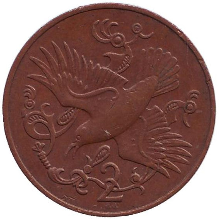 Монета 2 пенса. 1980 год (AA), Остров Мэн. Птица.
