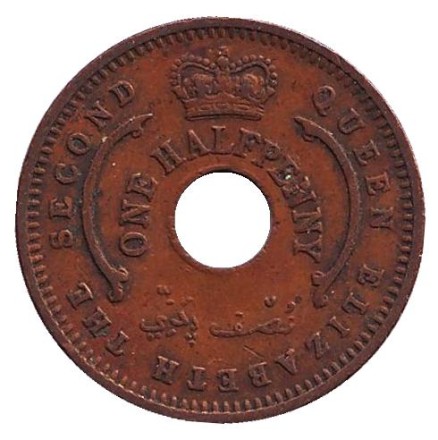 Монета 1/2 пенни. 1959 год, Британская Нигерия. Монета 1/2 пенни. 1959 год, Британская Нигерия.