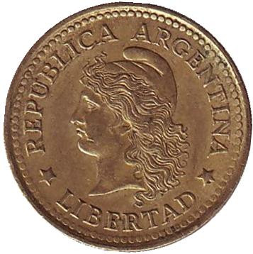 Монета 10 сентаво. 1970 год, Аргентина.